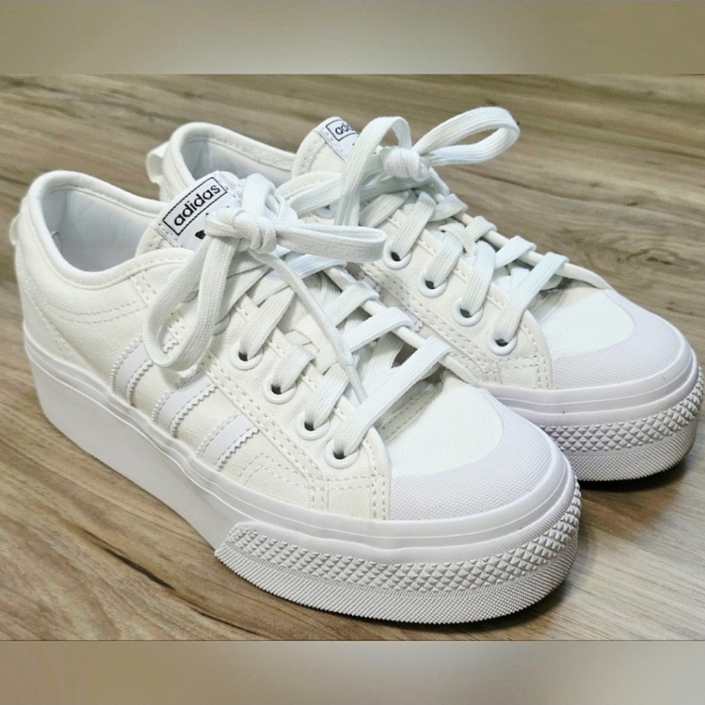 Adidas Nizza Women's White Canvas Platform Sneakers
